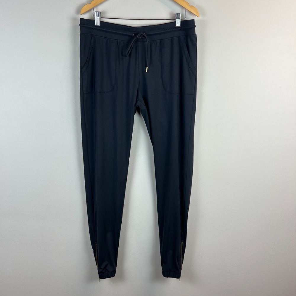 Zyia Active Joggers Pants Women XL Black Gold Ankle Zip Drawstring Nylon Stretch
